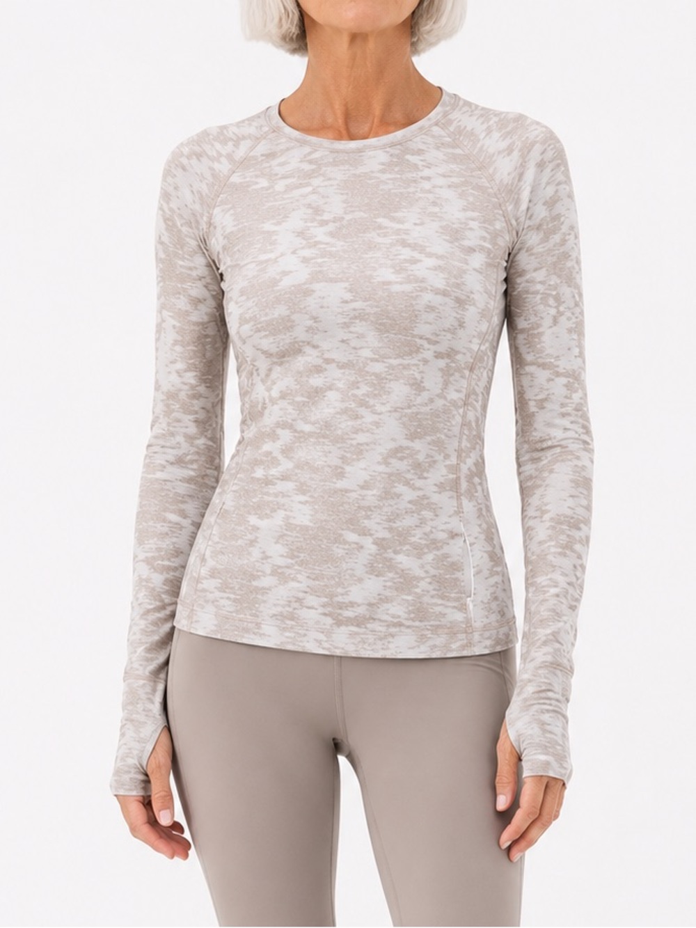 Lululemon Its Rulu Run LS Shirt Sz 10 Data Rush Jacquard White Opal Rover EUC